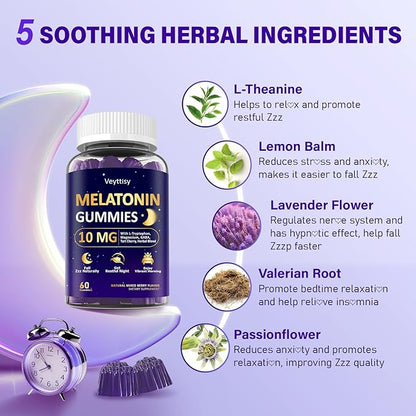 Melatonin 10mg 20mg Gummies for Adults - Extra Strength 10mg Melatonin Per Gummy with L-Theanine, Tart Cherry, Magnesium, GABA, B6 & Herbal Blend for Natural Rest - Non- Habit Forming, Sugar - Free