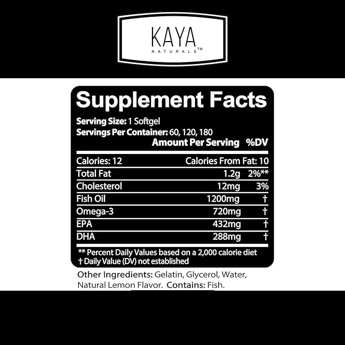 Kaya Naturals Omega 3 Supplement - Nature Made Omega 3 Fish Oil - 100% Pure Sea-Harvested Pelagic Fish Oil with No Fishy Aftertaste - 60 Count Softgels