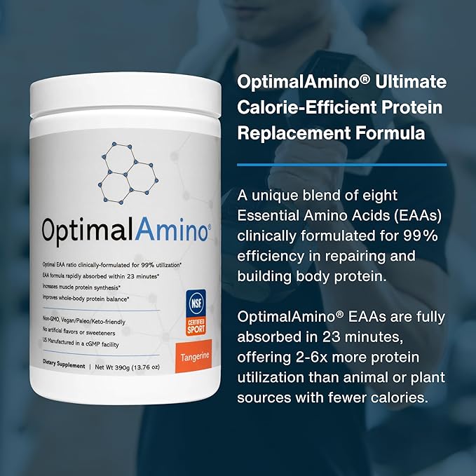 optimal amino Amino Acid Powder | 99% Utilized Essential Amino Acid (EAA) Supplement | Pre/Post Workout & Muscle Recovery | NSF for Sport Certified | Tangerine Flavor