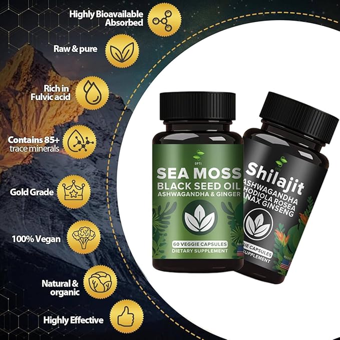 OPTI 60 Capsule of Ashwagandha, Black Seed and More All 11 in 1 Supplement Bundle (2 Value Pack)