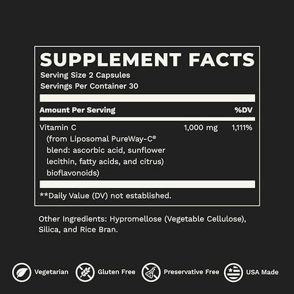 LifeSeasons Essentials Liposomal - Vitamin C Supplement - Supports Skin Heart & Boosts Immunity - Enhances Collagen Production - Antioxidants for Stress Relief - 60 Capsules
