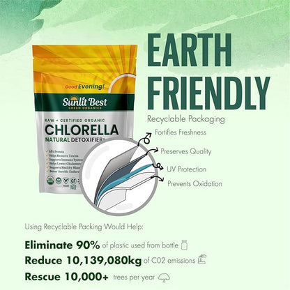 Sunlit Organic Chlorella Tablets for Natural & Full Body Cleanser 500 Count - Supplement Supports Your Gut Health, Immune System & Energy Level, High in Protein, Chlorophyll, Vitamins and Minerals