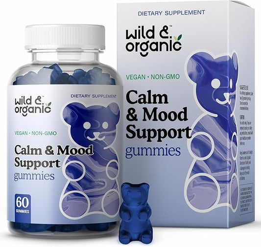 Wild & Organic Calm & Mood Gummies - Mood Support Supplement - Calming Chews w/Ashwagandha Root, Rhodiola Rosea, Lemon Balm - Ashwagandha Supplements Gummies - 60 Count
