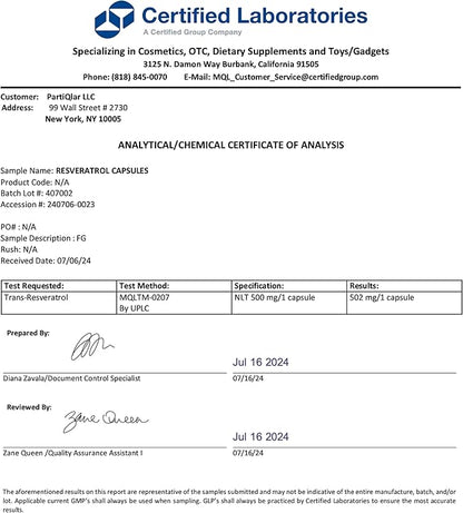 High Purity Trans Resveratrol Supplement 500mg - Each Capsule Exceeds 98% Purity - 3rd Party Tested - Vegan - Sirtuin Activating and Cell Protecting Supplement - 60 Capsules
