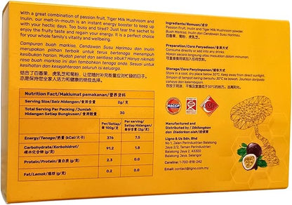 TIGERUS® Holla Tiger Milk Mushroom with Passion Fruit and Inulin - Immune Support, Digestive Health, Antioxidant Boost, Natural Wellness Supplement - 30 Sachets