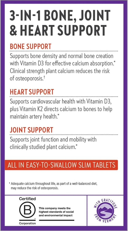 New Chapter Calcium Supplement - Bone Strength Organic Calcium with Magnesium, Vitamin D3+K2, 70+ Trace Minerals for Bone Health, Gluten Free, Easy to Swallow Slim Tablets - 120 Count