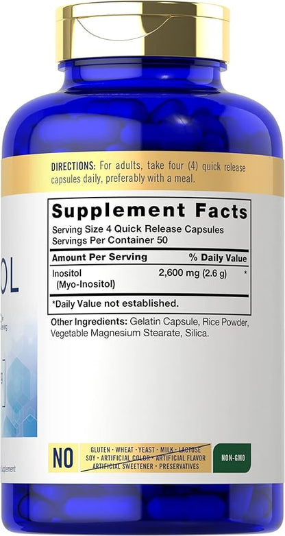 Carlyle Inositol Supplement | 2600mg Capsules | 200 Count | Non-GMO, Gluten Free Myo-Inositol Supplement