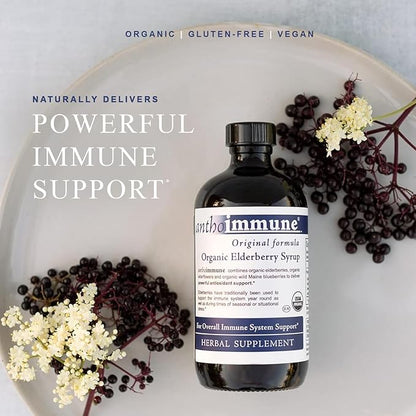 Organic Elderberry Syrup - Anthoimmune - Immune Support Supplement for Adults and Kids- USDA Organic, Ultra-Premium Black Elderberry Formula (4 oz) 24 Servings