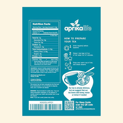 Aprika Life Sleep Tea for Bedtime Relaxation & Stress Relief – Natural Caffeine-Free Herbal Nighttime Tea with Chamomile, Lavender, Mint & Hibiscus – No Melatonin Sleep Aid – Relaxing Tea Bags 60 Pack