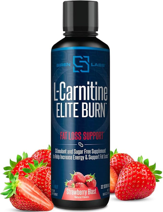 Siren Labs L-Carnitine Elite Burn Liquid Keto Fat Burner and Metabolism Activator - Fat Loss Support Keto Friendly Weight Loss Increase Energy - Stimulant Free - Strawberry Blast 3000mg (32 Servings)