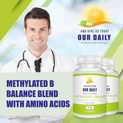 Our Daily Vites L-Methylfolate 15 MG B Complex Balance 5 MTHF Active Folate, Methylated B12, B9, B6, B2 Brain, Heart and Fetal Health, Non-GMO, 60 Count 2 Months