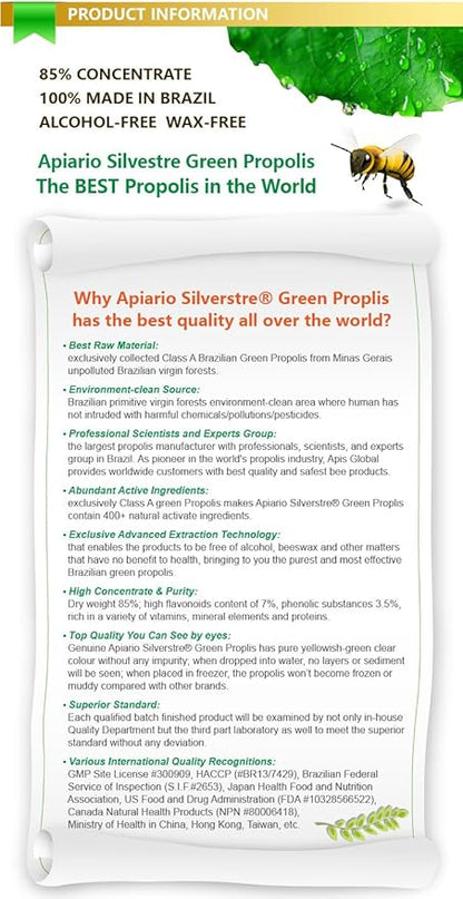 Official Distributor - 5 Bottles of Apiario Silvestre Brazilian Green Bee Propolis Liquid Glycolic Extract-Non Alcoholic, Wax Free, Sugar Free (PG)