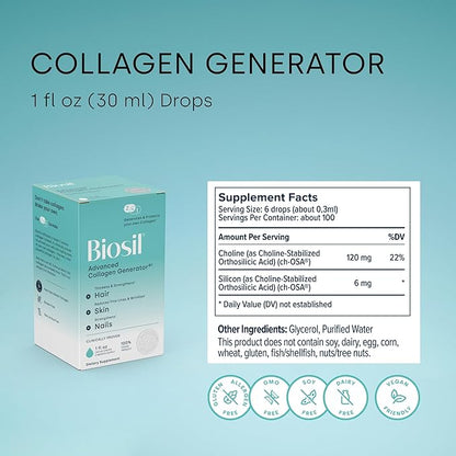 Biosil Collagen Generator - 1 fl oz Drops - with Patented ch-OSA Complex - Generates & Protects Your Own Collagen - GMO Free - 60-Day Supply