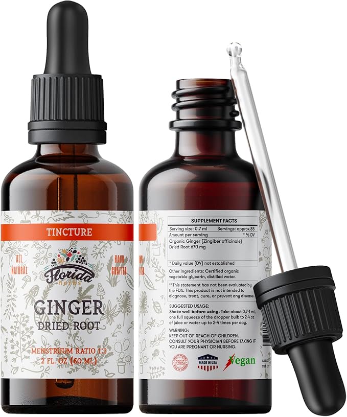 Ginger Tincture, Organic Ginger Extract (Zingiber officinale) Dried Root, Ginger Supplement, Ginger USA
