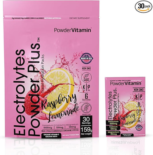 Electrolytes Powder Plus, Keto, Raspberry Lemonade, Sugar Free, 1000mg Potassium, 120mg Calcium, 120mg Magnesium, Non-GMO, Zero Calories, 30 Hydration Packets