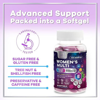Multivitamin for Women - Vitamin A, C, D, E, and 8 B Vitamins for Energy & Immune Support, with Biotin, Iron & Zinc for Bone & Skin Health, Daily Womens Multivitamin & Minerals - 60 Softgels