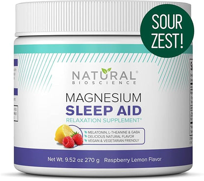 Magnesium Sleep Night Time Powder - Magnesium Citrate, Magnesium Glycinate with Melatonin, L-Theanine and GABA Sleep Aid, Natural Sleep Supplement, Vegan, Gluten-Free, Raspberry Lemon Flavor