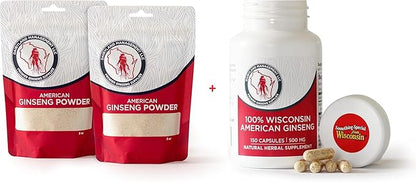 Dairyland American Ginseng Powder 16 oz and Capsules 150 ct of Wisconsin Ginseng – Direct from Farmer to Consumer 西洋参