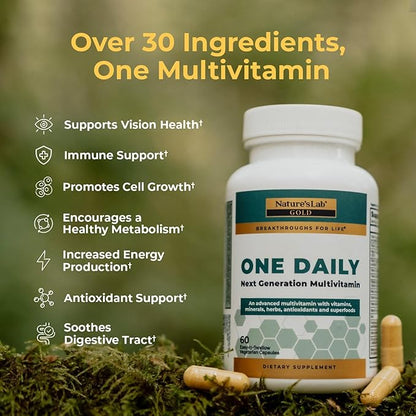 Nature's Lab Gold One Daily Multivitamin - Contains 19 Essential Vitamins & Minerals including Vitamin C, D3 & Zinc - 60 Capsules (2 Month Supply)