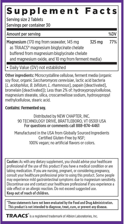 New Chapter Magnesium Complex Supplement for Heart, Bone, Nerve, Muscle & Cellular Energy - Well-Absorbed Magnesium Glycinate + Sea-Sourced & Fermented Forms, 100% Vegan, 60 Tablets