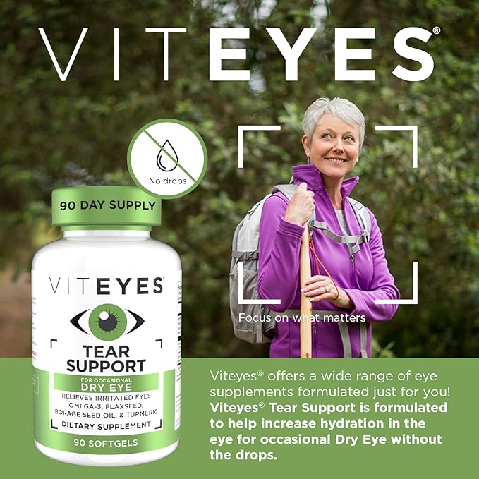 Viteyes Tear Support Eye Soothing Blend, Occasional Dry Eye Supplement, No Eye Drops, Redness Relief, Eye Vitamin, Allergy Support for Itchy Eyes, Omega-3 Fish Oil, 90 Softgels