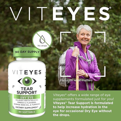 Viteyes Tear Support Eye Soothing Blend, Occasional Dry Eye Supplement, No Eye Drops, Redness Relief, Eye Vitamin, Allergy Support for Itchy Eyes, Omega-3 Fish Oil, 90 Softgels