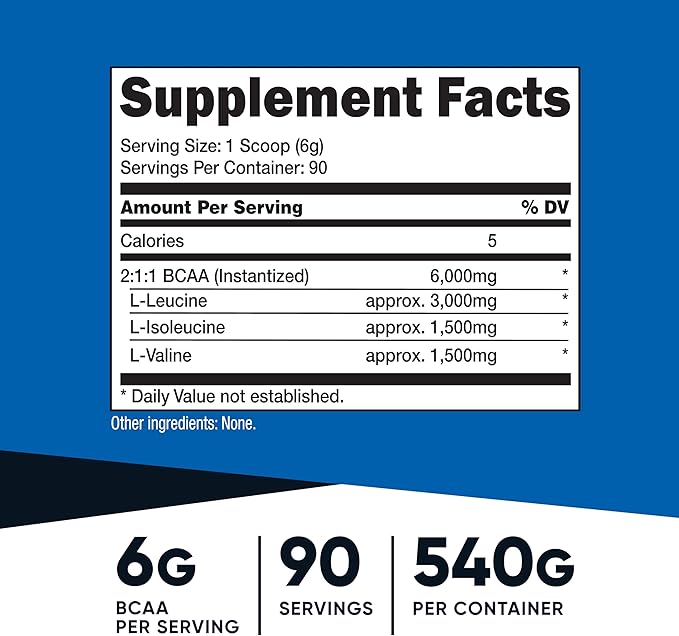 Nutricost BCAA Powder 2:1:1 (90 Servings, No Flavor Added) - Branched Chain Amino Acids