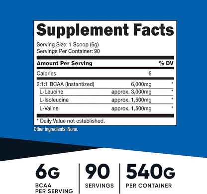 Nutricost BCAA Powder 2:1:1 (90 Servings, No Flavor Added) - Branched Chain Amino Acids