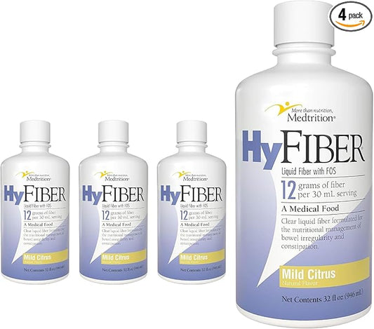 Medtrition HyFiber Daily Liquid Fiber for Regularity and Soft Stools, 12 Grams Soluble Fiber, 32 fl oz 4 Pack