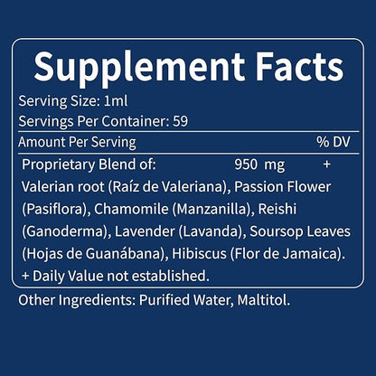 Valerian Sleep Support Drops, Gotas de Pasiflora y Valeriana y Lavanda para Dormir Profundamente rapido. Passion Flower & Lavender Extract Liquid Tincture for Fast and Sound Sleep. 2oz