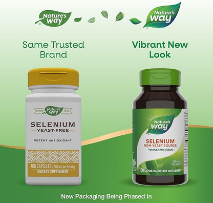 Nature's Way Selenium, Non-Yeast Source, Potent Antioxidant, 100 Capsules (Packaging May Vary)