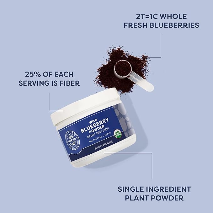 Vimergy Wild Blueberry Powder –Protects Brain Health* - Supports Cardiovascular Function* – Organic, Vegan & Gluten-Free – Trial Size 125g