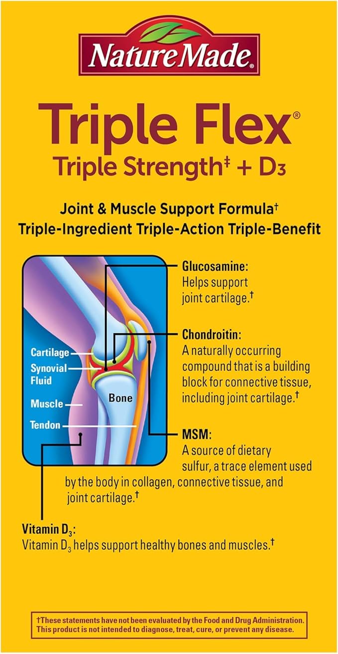 Nature Made TripleFlex Triple Strength Caplets with Vitamin D3, 120 Count for Joint Support