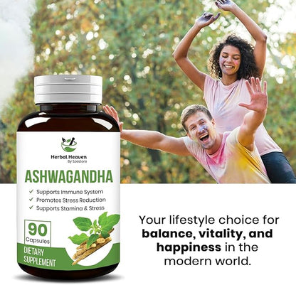 Herbal Heaven Ashwagandha Capsules 90 Count | Ashwagandha Powder Capsules for Ultimate Overall Wellbeing