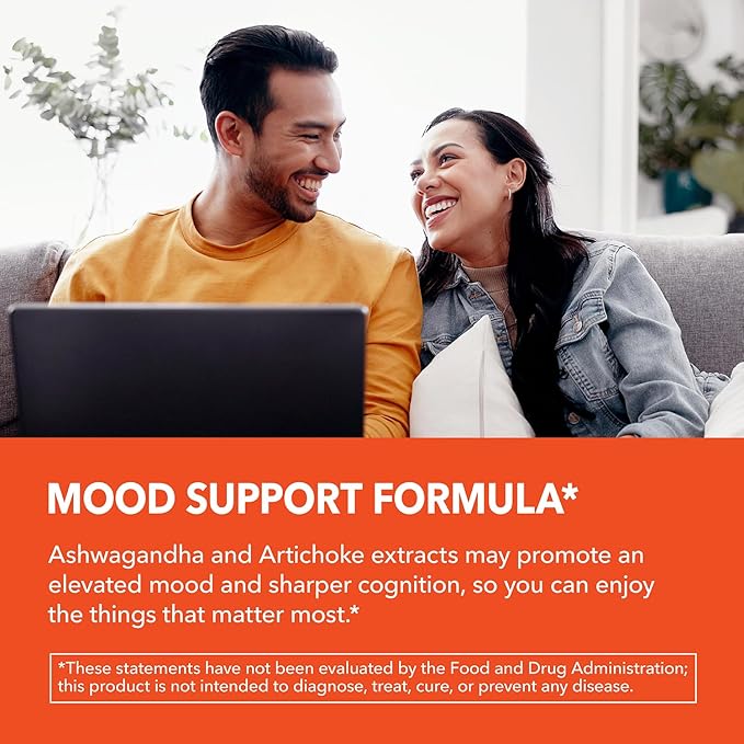 Ashwagandha Capsules 1000mg with Artichoke Extract for Stress & Mood Support - Vegan, Non-GMO Withania Somnifera Supplement for Energy & Focus - 45-Day Supply, Extra Strength Adaptogenic Formula