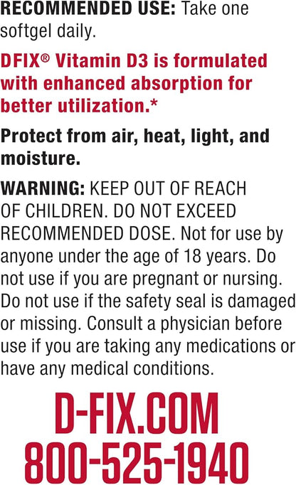Biotest D Fix - High-Absorption Vitamin D3, 5000 IU - 90 Softgels (90-Day Supply) for Immune Support, Bone Health & Mood