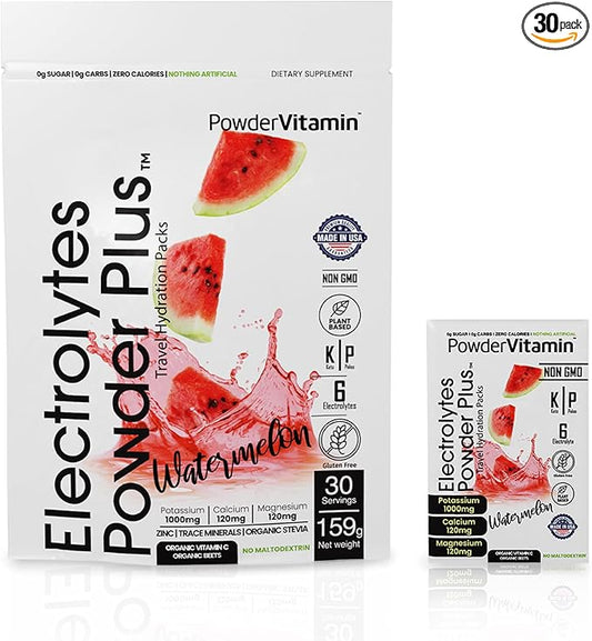 Electrolytes Powder Plus, Keto, Watermelon, Sugar Free, 1000mg Potassium, 120mg Calcium, 120mg Magnesium, Non-GMO, Zero Calories, 30 Hydration Packets