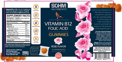SOHM Folic Acid 300mcg -Vitamin B12 Gummies, 60 Count, Improve Red Blood Cells,Supports Healthy Immune Health, Essential Prenatal & Pregnancy Gummy for Women, Moms & Baby to Be - Folic Acid Gummies