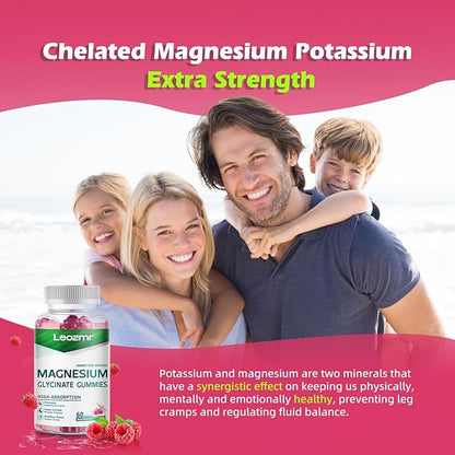 Magnesium Glycinate Gummies 1000mg - Sugar Free Magnesium Potassium Supplement with Vitamin D, B6, CoQ10 for Calm Mood & Sleep Support - 120Raspberry Gummies