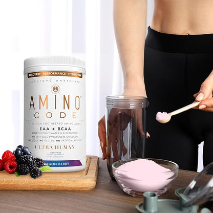 Amino Code | Essential Amino Acids + BCAAs + Coconut Water Electrolytes | Fast Hydration Workout Recovery Flavored Amino Energy Powder Drink | Clean Formula, 40 Servings - Dragonberry