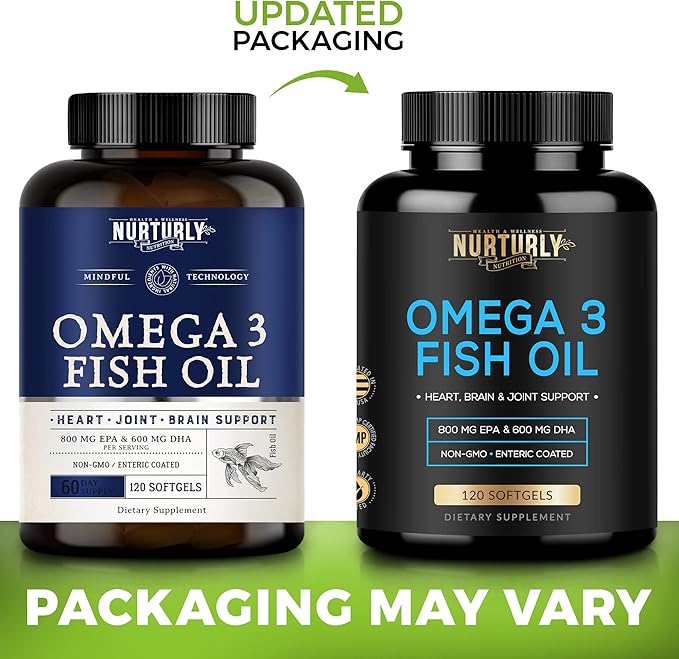 Omega 3 Fish Oil 2000mg, 800mg EPA and 600mg DHA - Enteric Coated and Burpless - Supports Brain, and Heart - Burpless, Non-GMO, 3rd Party Lab Tested and NSF Certified - 120 Softgels