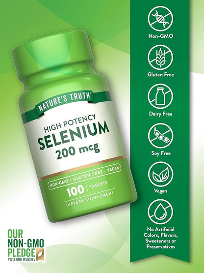 Nature's Truth Selenium 200mcg | 100 Tablets | High Potency | Vegan, Non-GMO & Gluten Free Supplement