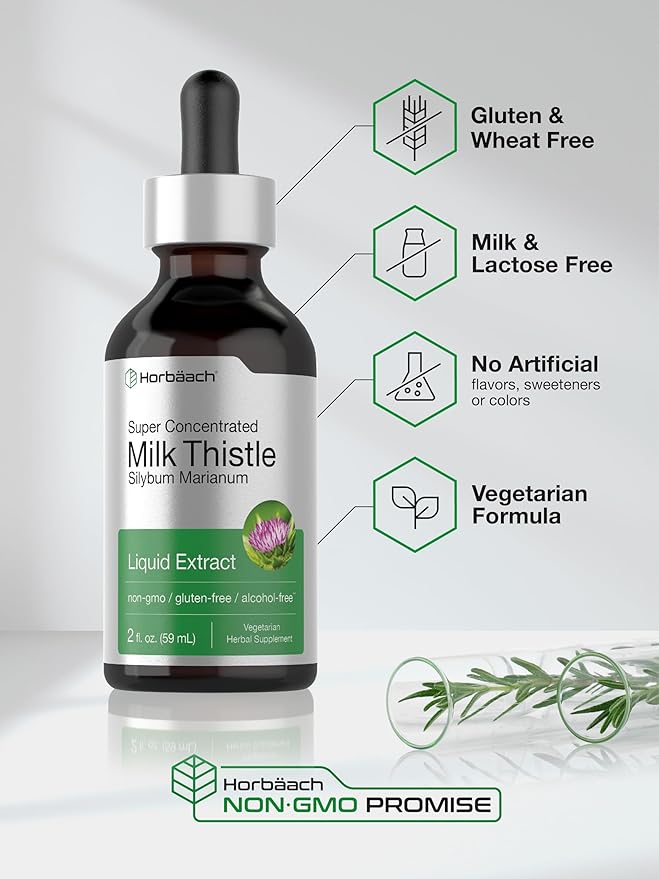 Horbäach Milk Thistle Extract Liquid | 2 fl oz | Alcohol Free | Vegetarian, Non-GMO & Gluten Free Supplement
