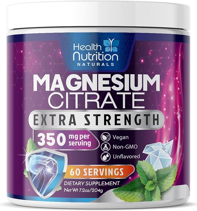 Magnesium Powder Supplement with Magnesium Citrate & Aquamin Magnesium - Magnesium Citrate Powder Drink Mix Unflavored - Bone, Heart & Muscle Support, Sugar Free, Gluten Free, Vegan - 60 Servings