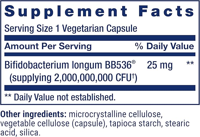 Life Extension Bifido GI Balance, probiotics, Bifidobacterium longum BB536® (2 Billion CFU), Support Healthy Gut & Digestive Health, Gluten-Free, Non-GMO, Vegetarian, 60 Capsules