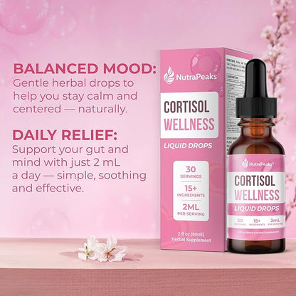 Cortisol Supplement Liquid Drops - Hormone Balance & Mood Support for Women – 2 fl oz Adaptogen Complex with Ashwagandha, GABA, Magnesium Glycinate, Rhodiola, 5-HTP – Sugar Free, Vegan, Non-GMO