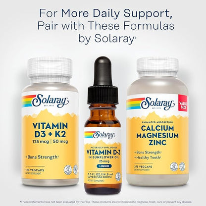SOLARAY Vitamin D3 Liquid Drops 25 mcg (1000 IU) - Enhanced Absorption Vitamin D Drops in Sunflower Oil for VIT D3 Support - Naturally Unflavored, Dropper Included - Approx. 500 Servings, 0.5oz