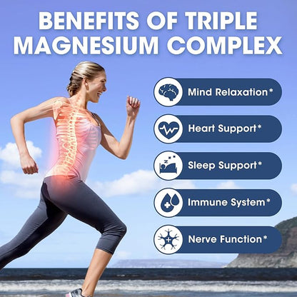 Magnesium Glycinate Liquid Drops 500mg with Taurate & Citrate for Women, Liquid Magnesium Supplement with Potassium & Omega3 for Sleep, Calm and Relax, High Absorption, Blueberry Flavor, 2 Fl Oz