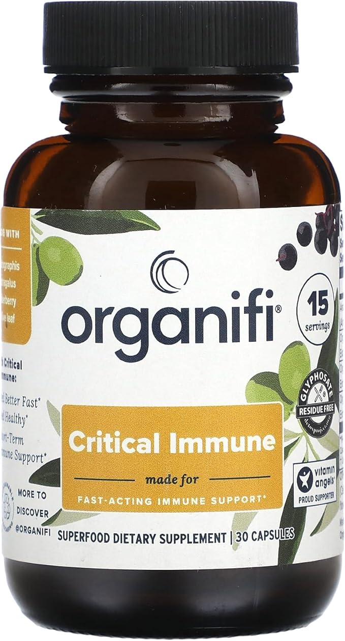 Organifi - Critical Immune - Superfood Immune Support Blend - 30 Capsules - Powerful Blend of Elderberry, Andrographis, Astragalus and Olive Leaf Extract - Rich in Vitamin C and Antioxidants
