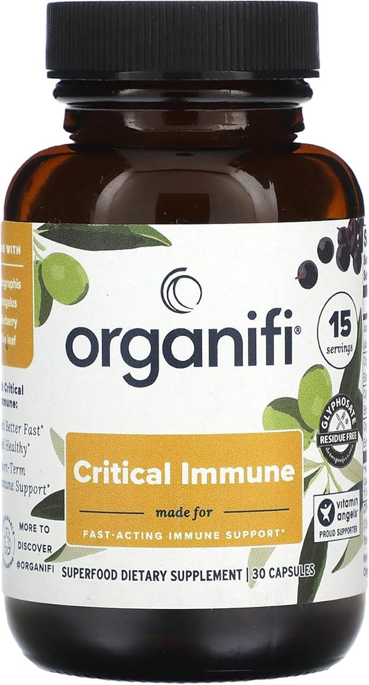 Organifi - Critical Immune - Superfood Immune Support Blend - 30 Capsules - Powerful Blend of Elderberry, Andrographis, Astragalus and Olive Leaf Extract - Rich in Vitamin C and Antioxidants
